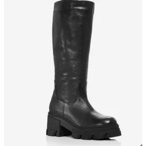 Aqua Women's Size 10 M Black Leather Knee-High Boots Lug Sole