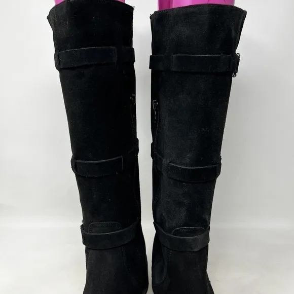 Aquatalia Black Knee High Heel Black Leather Boots Size 10
