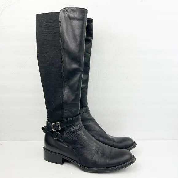 Aquatalia Olita Leather Knee High Riding Boots Black