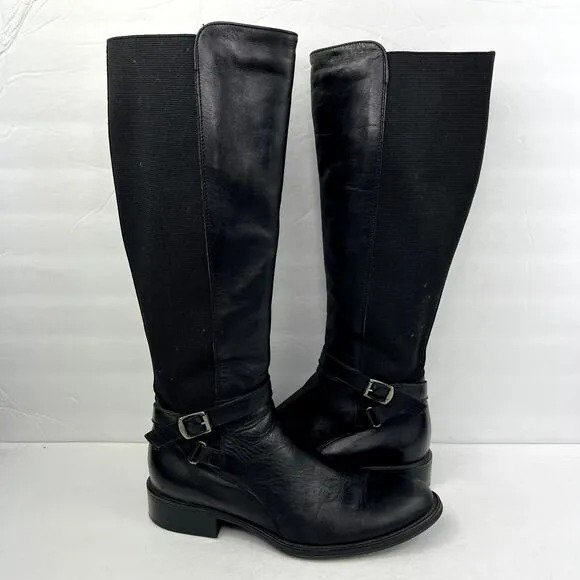 Aquatalia Olita Leather Knee High Riding Boots Black