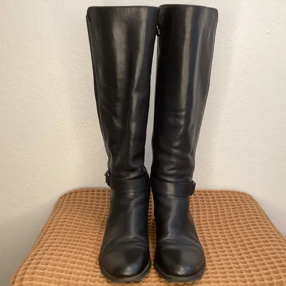 Aquatalia Women's Zip Block‎ Heels Women’s Sz 7.5 Leather Knee High Boots Black