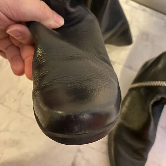 Arche Womens knee high black leather boots size 6.5; full silver zipper