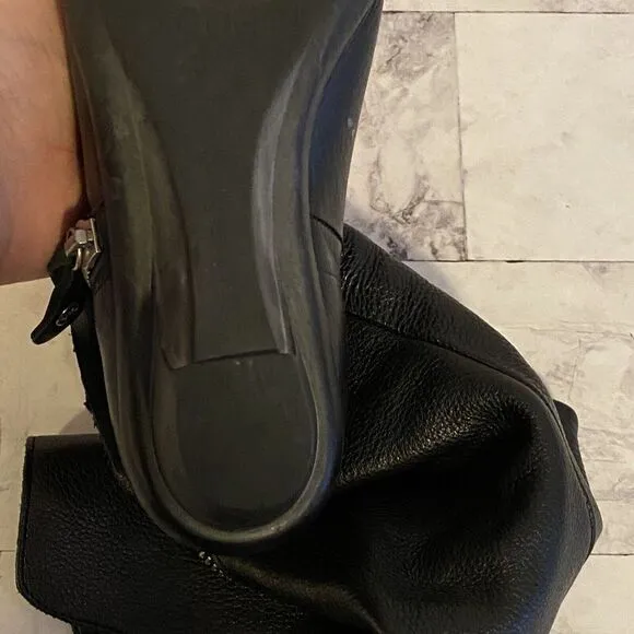 Arche Womens knee high black leather boots size 6.5; full silver zipper