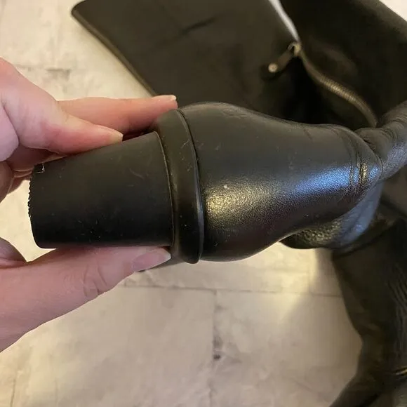 Arche Womens knee high black leather boots size 6.5; full silver zipper