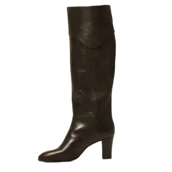 Arezzo Women's Vivian Leather Mid Block Knee High Boots Caramel Size 8 1/2