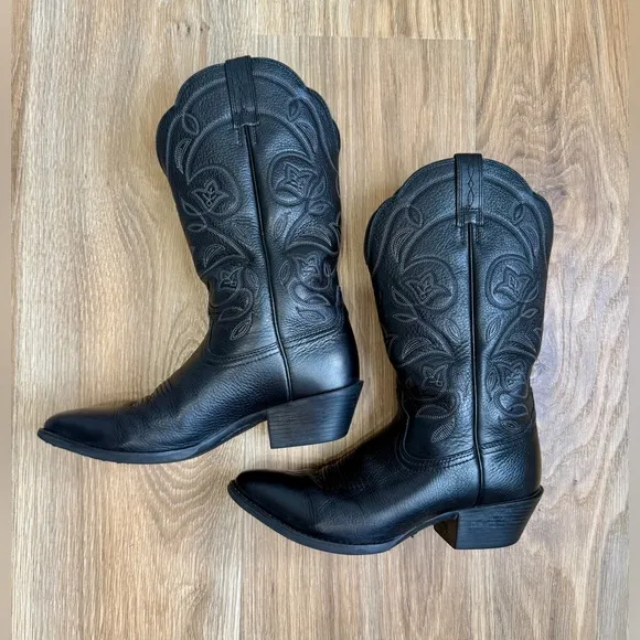 Ariat Black Deertan Heritage R Toe Western Boot Size 7.5 B EUC