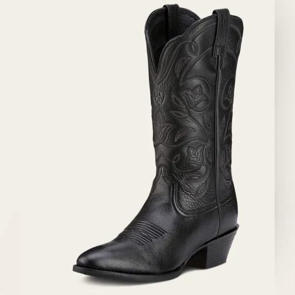 Ariat Black Deertan Heritage R Toe Western Boot Size 7.5 B EUC