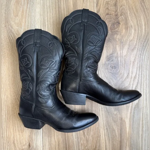 Ariat Black Deertan Heritage R Toe Western Boot Size 7.5 B EUC