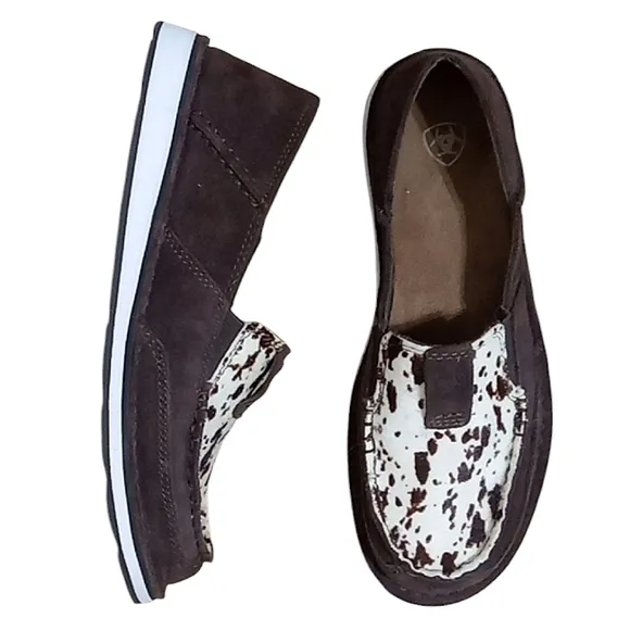 Ariat Cruiser in Chocolate Chip Suede Spotted Hair On Slip On Loafers