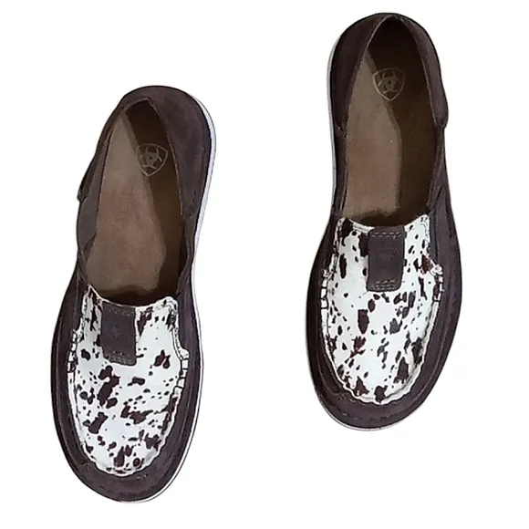 Ariat Cruiser in Chocolate Chip Suede Spotted Hair On Slip On Loafers