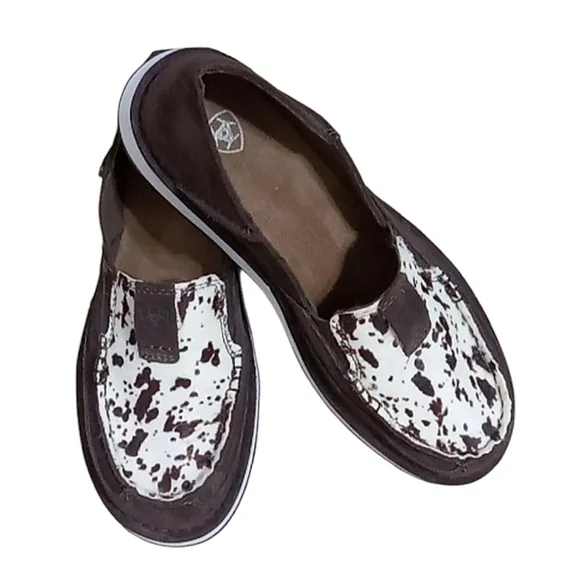 Ariat Cruiser in Chocolate Chip Suede Spotted Hair On Slip On Loafers
