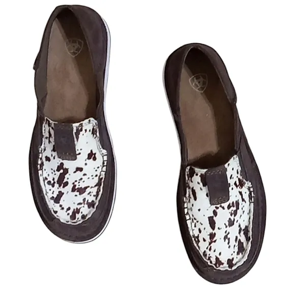 Ariat Cruiser in Chocolate Chip Suede Spotted Hair On Slip On Loafers