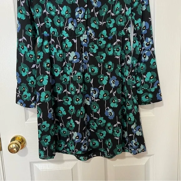 Aritzia Veronica Floral Poppy Black Green Tie Neck Long Sleeve Dress - Sz M