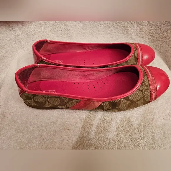 AUTHENTIC COACH FLAT SIGNATURE C JACQUARD &amp; PATENT LEATHER SHOES SIZE 11