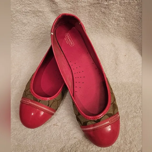 AUTHENTIC COACH FLAT SIGNATURE C JACQUARD &amp; PATENT LEATHER SHOES SIZE 11