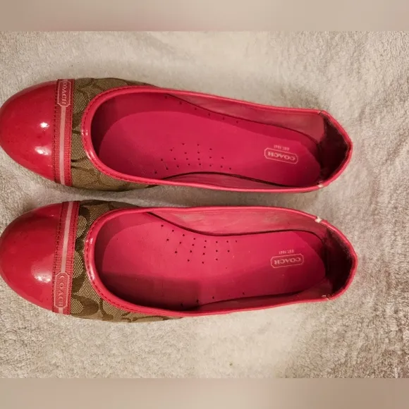 AUTHENTIC COACH FLAT SIGNATURE C JACQUARD &amp; PATENT LEATHER SHOES SIZE 11