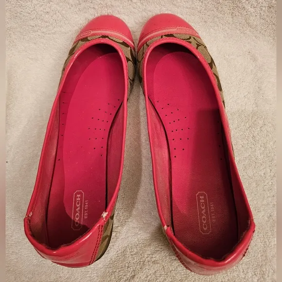 AUTHENTIC COACH FLAT SIGNATURE C JACQUARD &amp; PATENT LEATHER SHOES SIZE 11