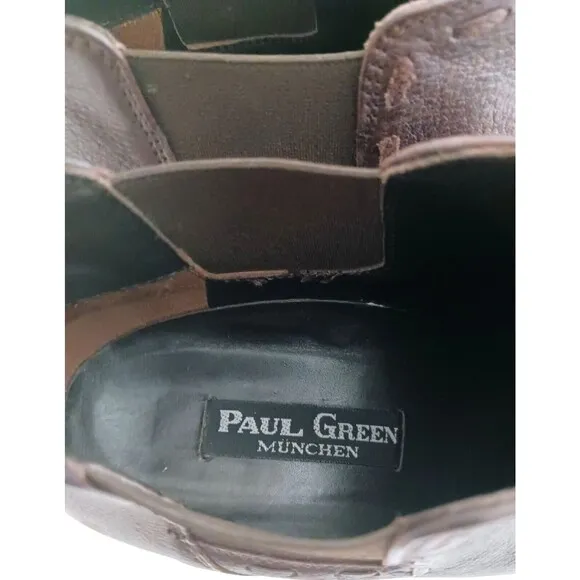 Authentic Paul Green Handmade Brown Leather Point Toe Chelsea Ankle Boot US 7.5