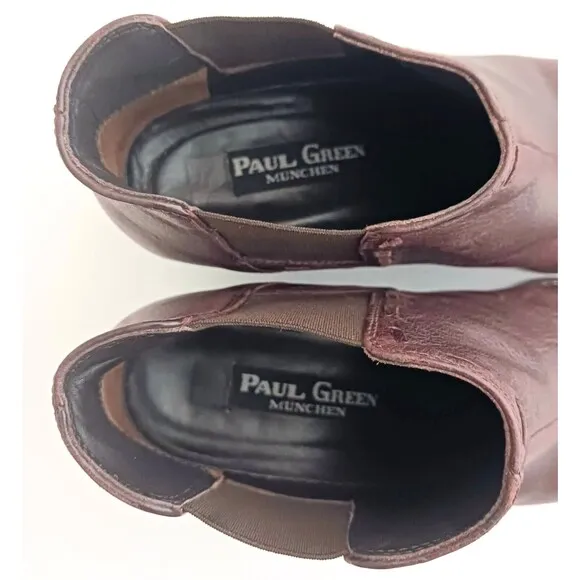 Authentic Paul Green Handmade Brown Leather Point Toe Chelsea Ankle Boot US 7.5
