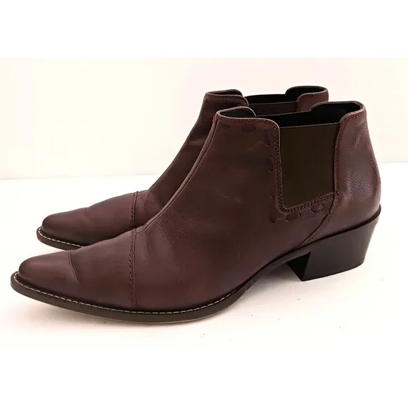 Authentic Paul Green Handmade Brown Leather Point Toe Chelsea Ankle Boot US 7.5