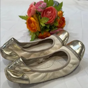 Authentic Prada Women's Light Gold and Cream Ballet Flats