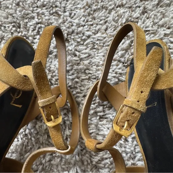 Authentic Saint Laurent Tribute Platform Suede Sandals