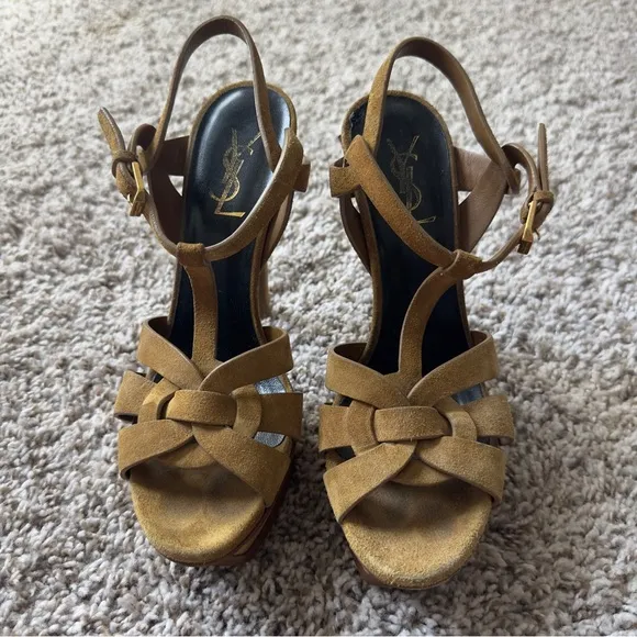 Authentic Saint Laurent Tribute Platform Suede Sandals