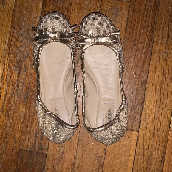 AUTHENTIC VALENTINO GARAVANI ROCKSTUD BALLERINAS micro studs bow  shoes 38 gold