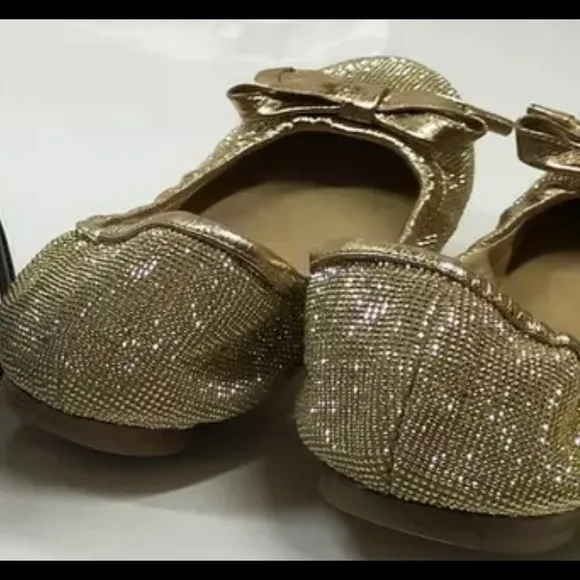 AUTHENTIC VALENTINO GARAVANI ROCKSTUD BALLERINAS micro studs bow  shoes 38 gold