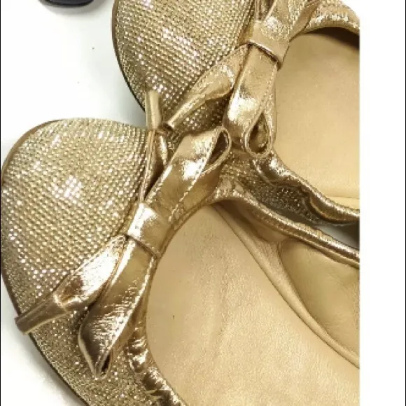 AUTHENTIC VALENTINO GARAVANI ROCKSTUD BALLERINAS micro studs bow  shoes 38 gold