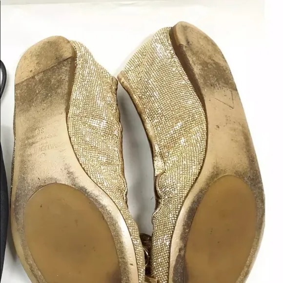 AUTHENTIC VALENTINO GARAVANI ROCKSTUD BALLERINAS micro studs bow  shoes 38 gold