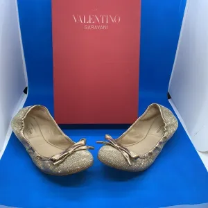 AUTHENTIC VALENTINO GARAVANI ROCKSTUD BALLERINAS micro studs bow  shoes 38 gold