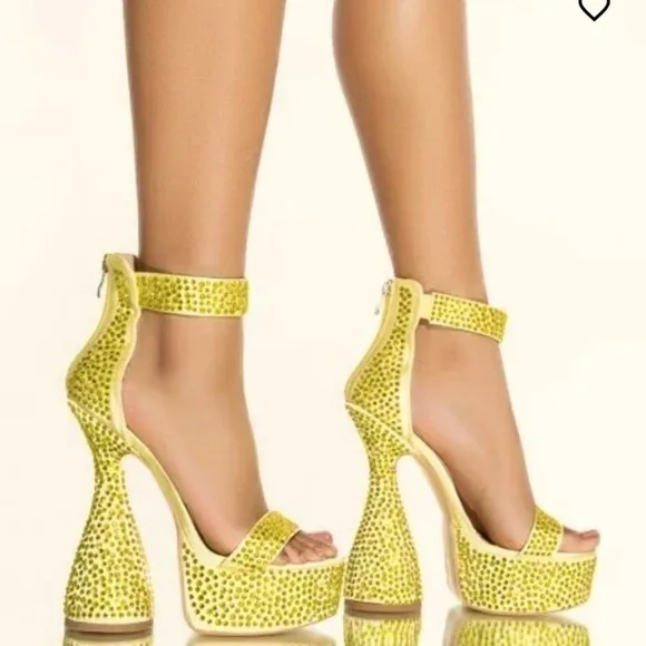 Azalea Platform junky sandal heels covered in Rhinestone crystals all over crys…