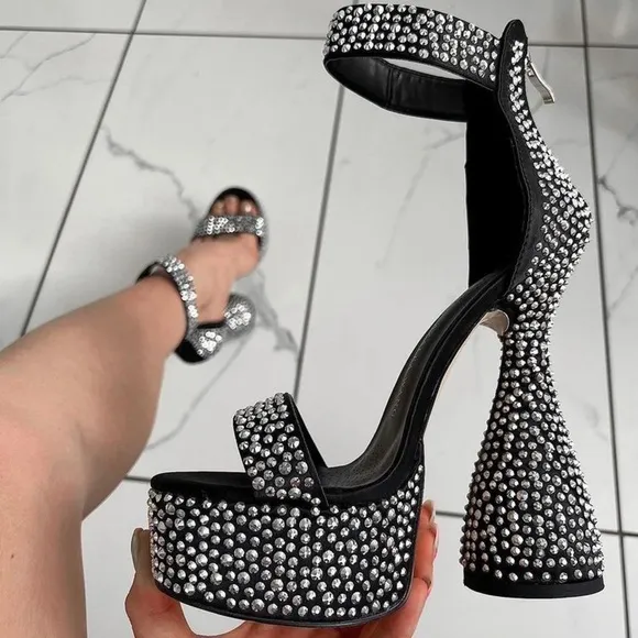 Azalea Platform junky sandal heels covered in Rhinestone crystals all over crys…