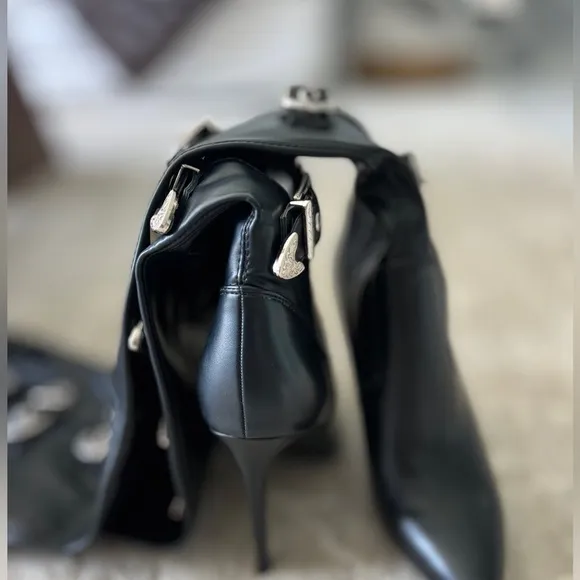 Azalea Wang ASAP Black Piu Over-the-Knee Buckle Stiletto Boots Size 8.5