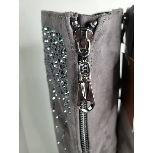 Azura Fashion Aishaberry Boots Gray Rhinestone Embellished Shoes Size 8.5M