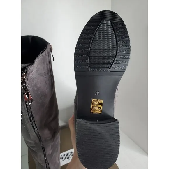 Azura Fashion Aishaberry Boots Gray Rhinestone Embellished Shoes Size 8.5M