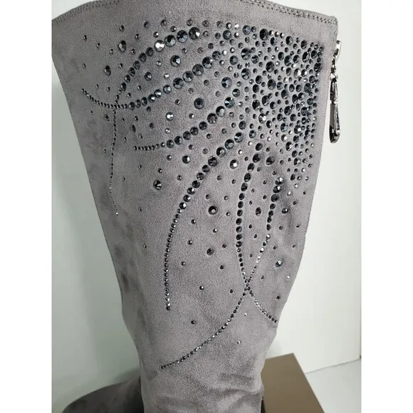 Azura Fashion Aishaberry Boots Gray Rhinestone Embellished Shoes Size 8.5M