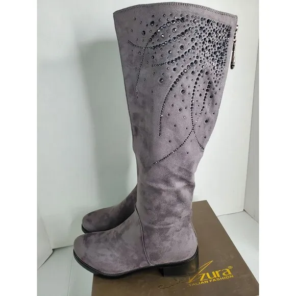 Azura Fashion Aishaberry Boots Gray Rhinestone Embellished Shoes Size 8.5M