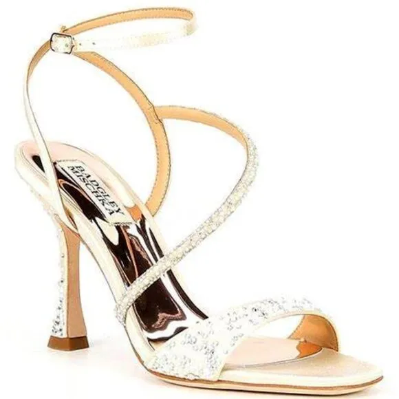 Badgley Mischka Sally Embellished Ankle Strap Satin Ivory Dress Sandal Size 9