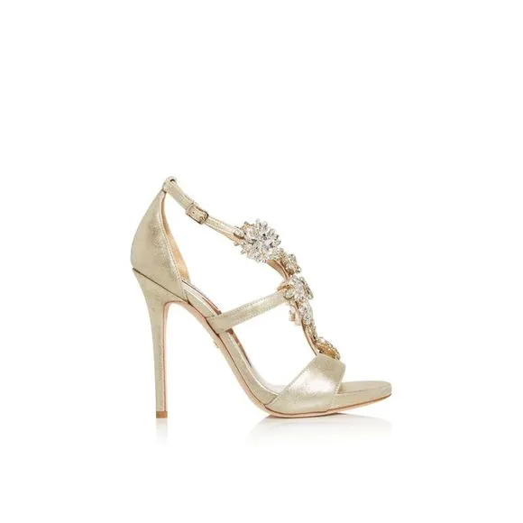 BADGLEY MISCHKA Womens Gold Reflective Leah Ii Stiletto Leather Sandals 5.5 M