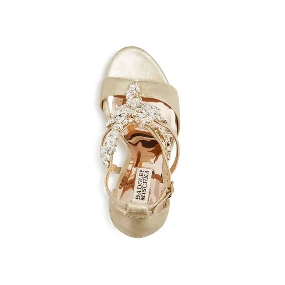 BADGLEY MISCHKA Womens Gold Reflective Leah Ii Stiletto Leather Sandals 5.5 M