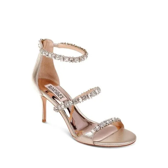 BADGLEY MISCHKA Womens Platino Gold Yasmine Open Toe Stiletto Leather Sandals 9