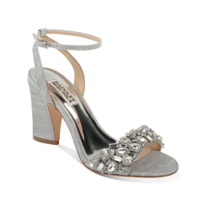 BADGLEY MISCHKA Womens Silver Stone On Gem Jill Toe Block Heel Sandals 7.5 M