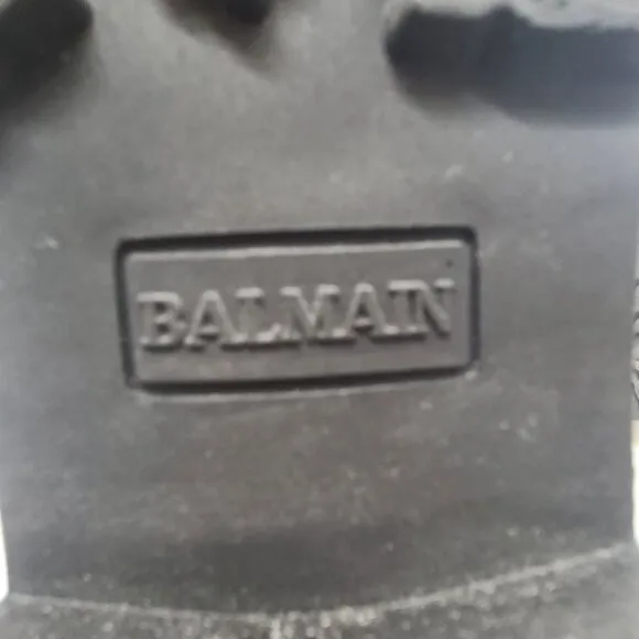 Balmain Combat Biker Logo Black Zipper Boots Shoes Black Gold 36