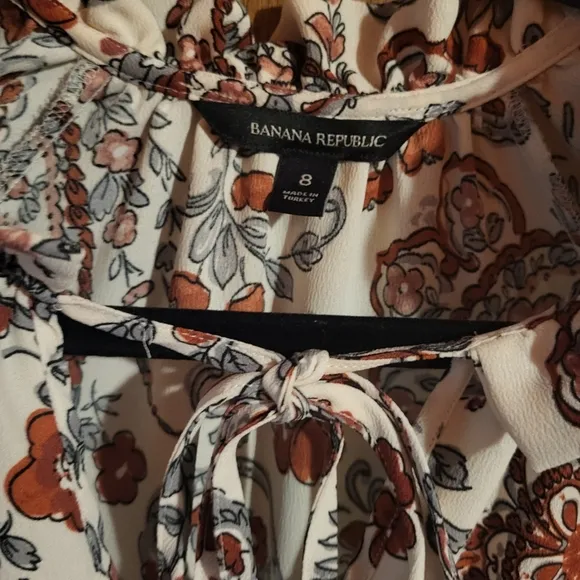 Banana Republic V-Neck Tie Ruffled Long Sleeve Paisley Peasant Midi Dress 8