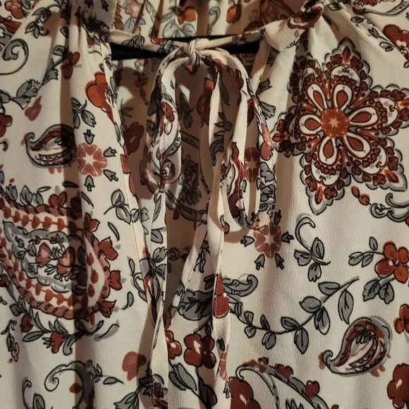 Banana Republic V-Neck Tie Ruffled Long Sleeve Paisley Peasant Midi Dress 8