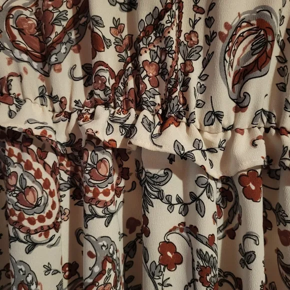 Banana Republic V-Neck Tie Ruffled Long Sleeve Paisley Peasant Midi Dress 8