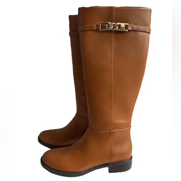 BANDOLINO Romi Womens Faux Leather Round Toe Knee-High Boots in Medium Natural 7