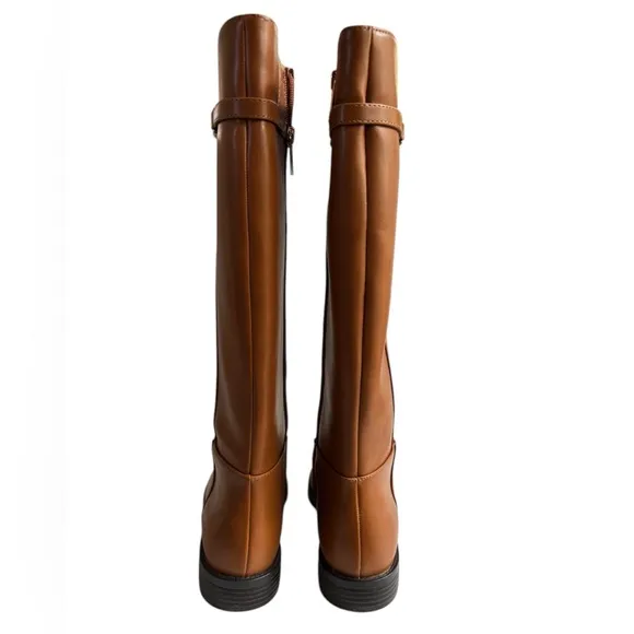 BANDOLINO Romi Womens Faux Leather Round Toe Knee-High Boots in Medium Natural 7